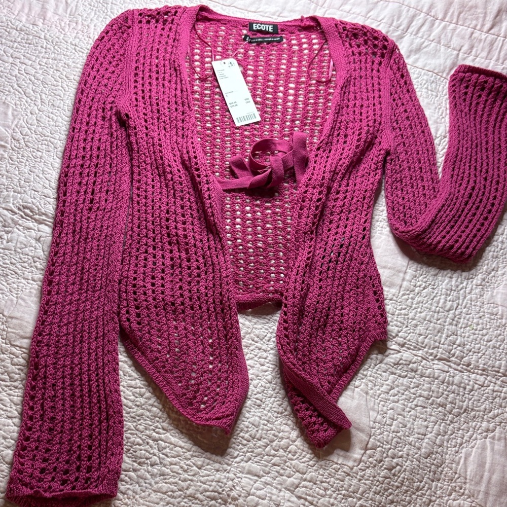 Ecote Fuchsia Open-Knit Cardigan